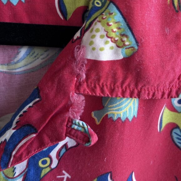 Vintage Reminiscence by Stewart Richer Red Hawaiian Fish Loop Collar Shirt - Picture 5 of 10